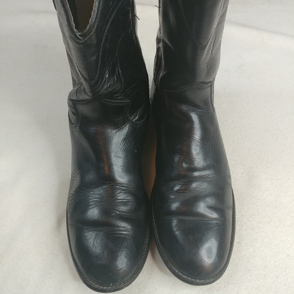 Justin Youth # 3702Y Black Leather Roper wmns 5.5M